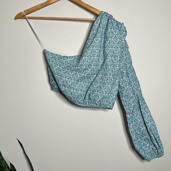 CAMI NYC Lenore Floral One-Shoulder linen crop top M NWT - Picture 7 of 10